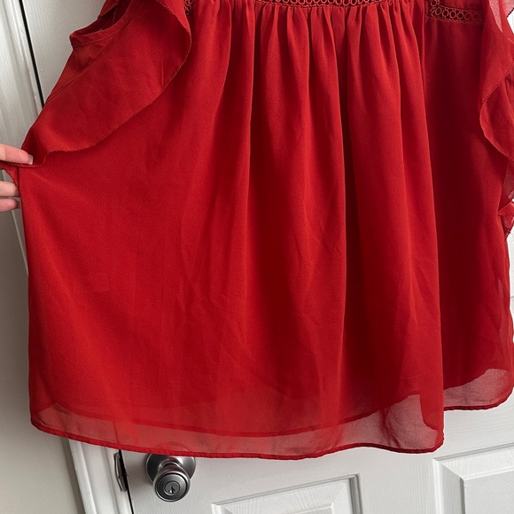 LOFT Red Ruffle Sleeve Blouse - Picture 5 of 7